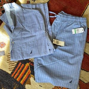NWT Nautica everyday classics men’s Large cotton pajamas Short sleeve top/shorts